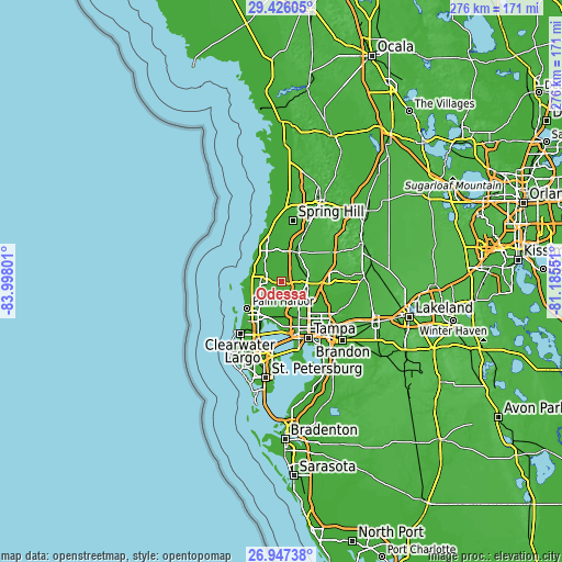 Topographic map of Odessa