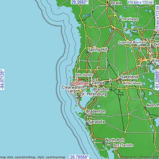 Topographic map of Oldsmar