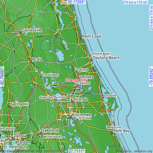 Topographic map of Orange City