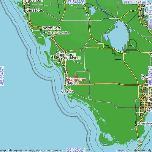 Topographic map of Orangetree