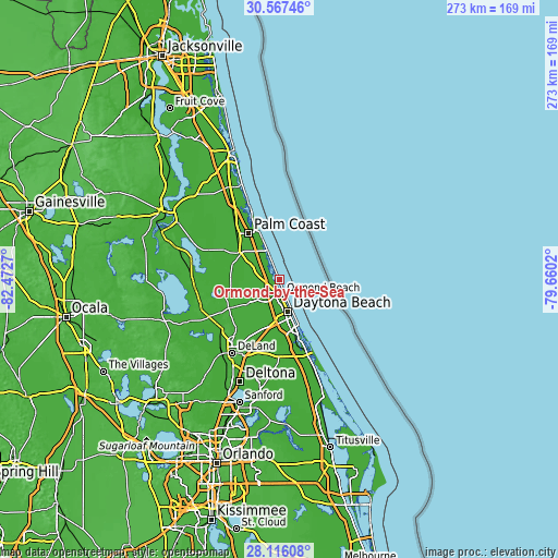 Topographic map of Ormond-by-the-Sea