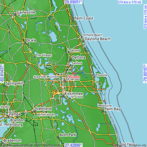 Topographic map of Oviedo