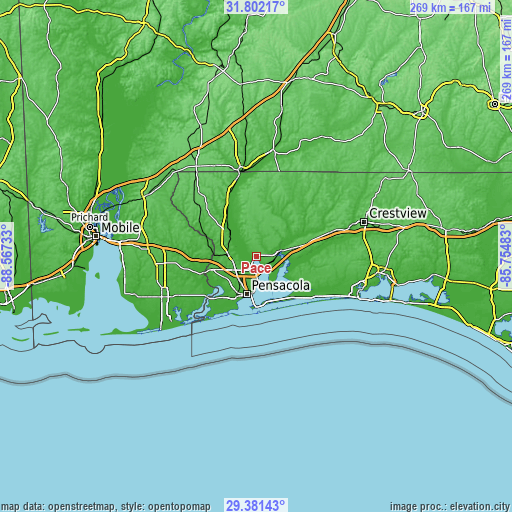 Topographic map of Pace