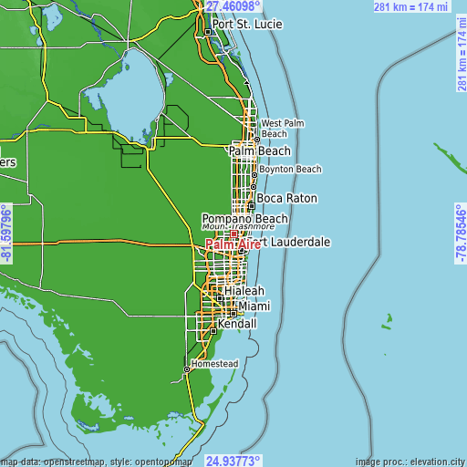 Topographic map of Palm Aire