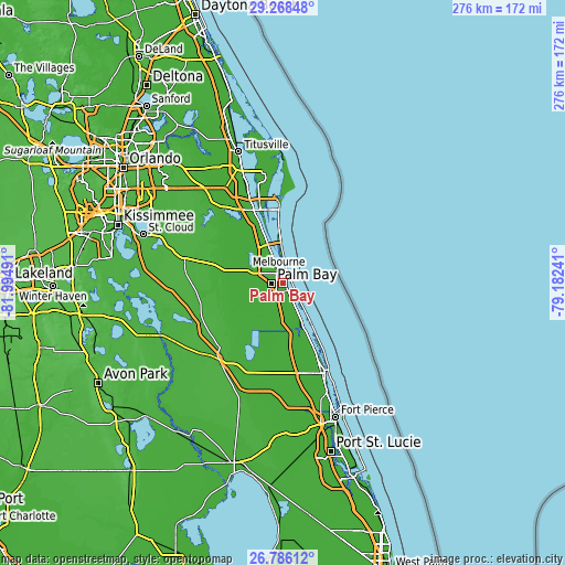 Topographic map of Palm Bay