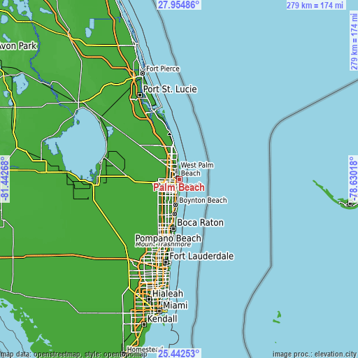 Topographic map of Palm Beach