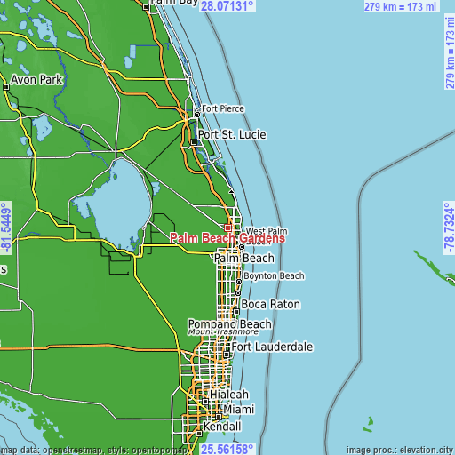 Topographic map of Palm Beach Gardens