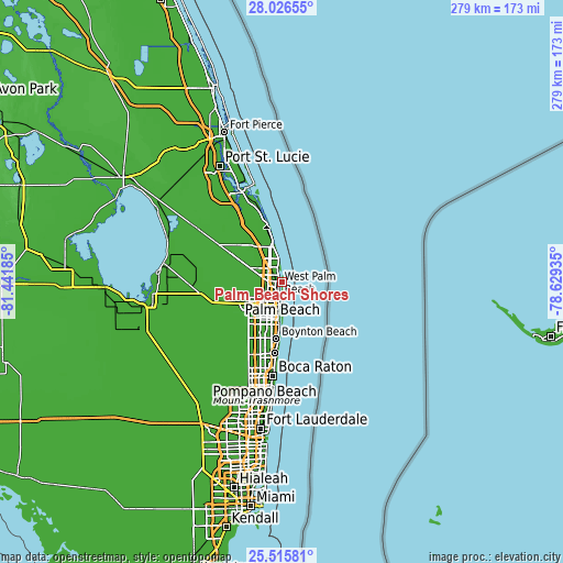 Topographic map of Palm Beach Shores