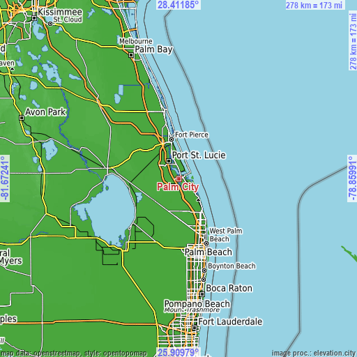 Topographic map of Palm City