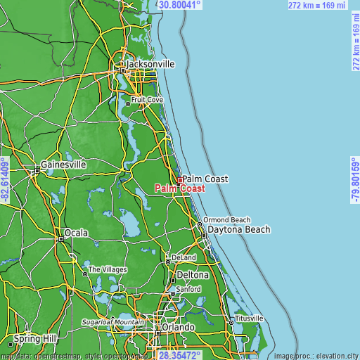 Topographic map of Palm Coast