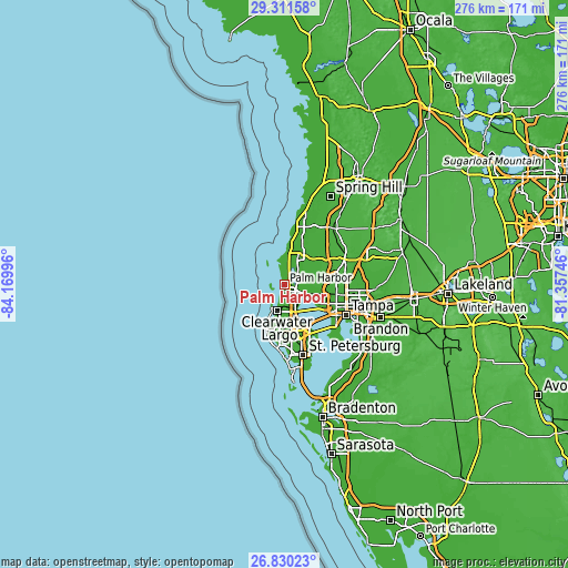 Topographic map of Palm Harbor