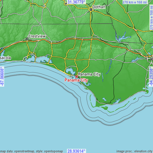 Topographic map of Panama City