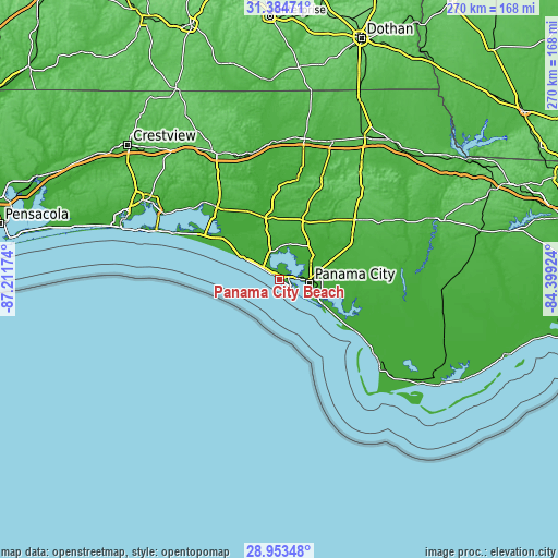 Topographic map of Panama City Beach