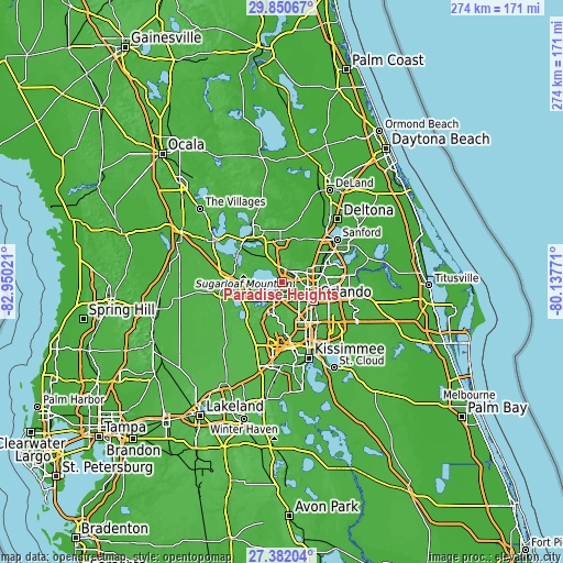 Topographic map of Paradise Heights