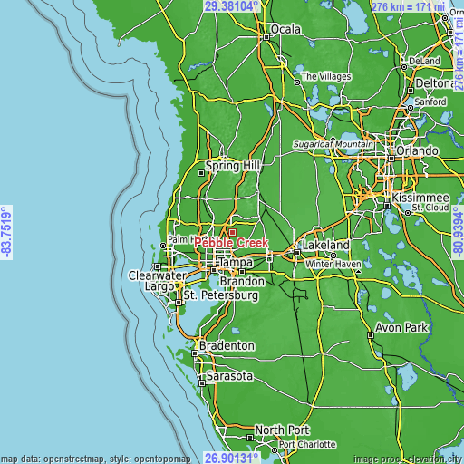 Topographic map of Pebble Creek