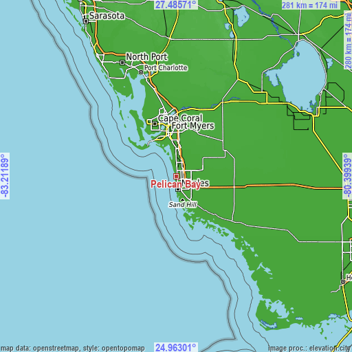 Topographic map of Pelican Bay