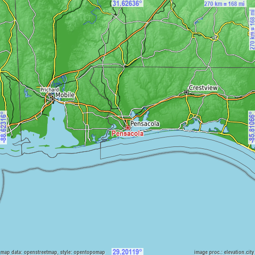 Topographic map of Pensacola