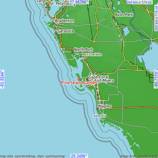 Topographic map of Pine Island Center