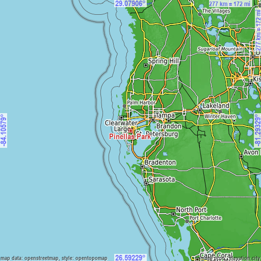 Topographic map of Pinellas Park