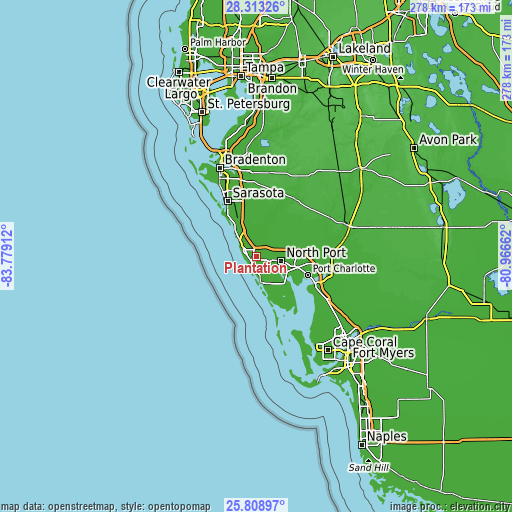 Topographic map of Plantation