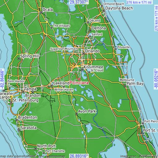 Topographic map of Poinciana