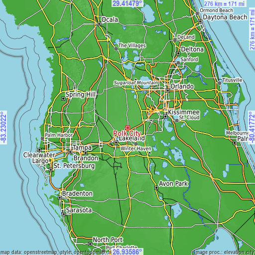 Topographic map of Polk City