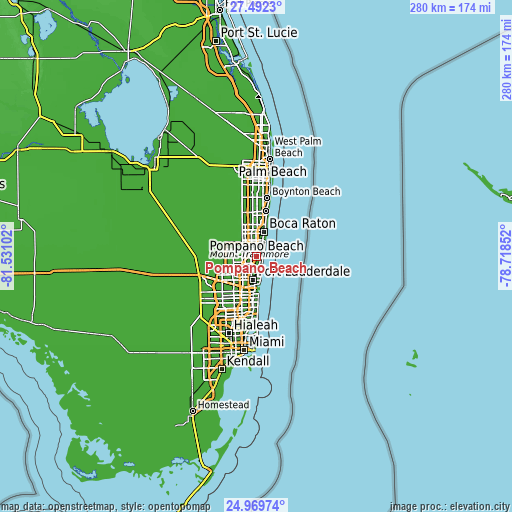 Topographic map of Pompano Beach