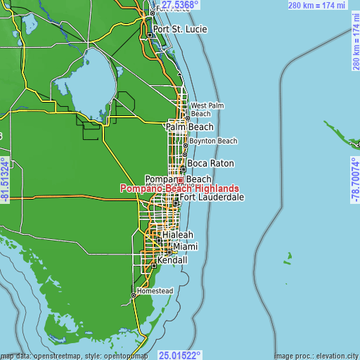 Topographic map of Pompano Beach Highlands