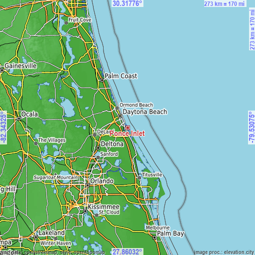 Topographic map of Ponce Inlet