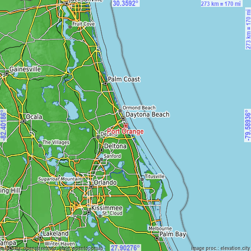 Topographic map of Port Orange