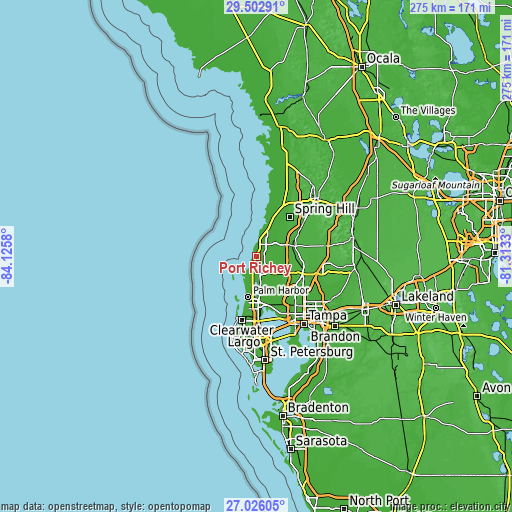 Topographic map of Port Richey