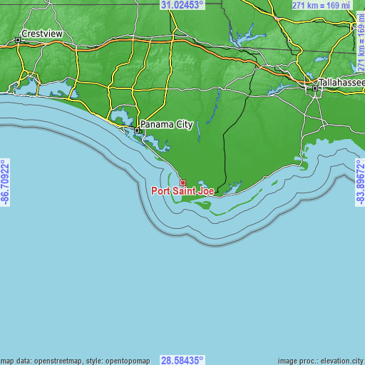 Topographic map of Port Saint Joe