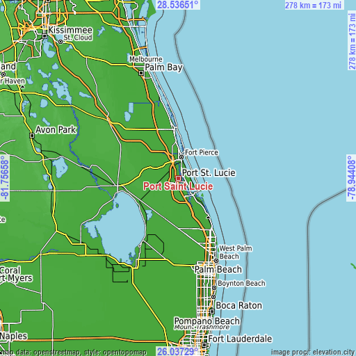 Topographic map of Port Saint Lucie