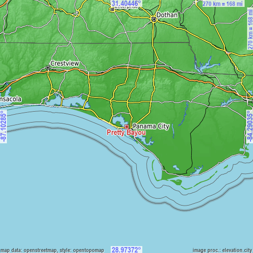 Topographic map of Pretty Bayou