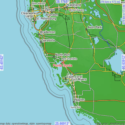 Topographic map of Punta Gorda