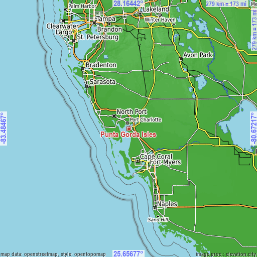 Topographic map of Punta Gorda Isles