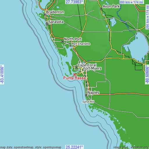 Topographic map of Punta Rassa