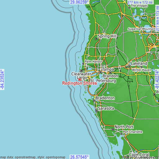 Topographic map of Redington Shores
