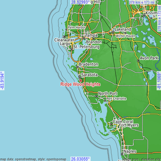 Topographic map of Ridge Wood Heights