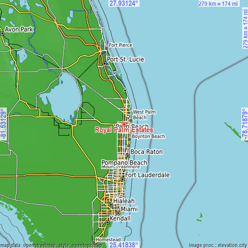 Topographic map of Royal Palm Estates