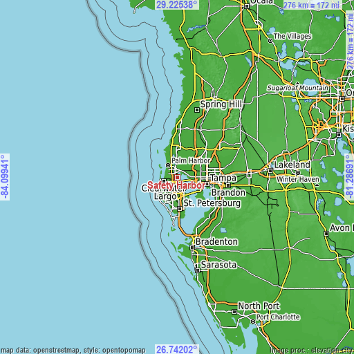 Topographic map of Safety Harbor