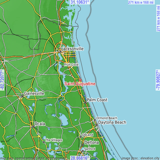 Topographic map of Saint Augustine