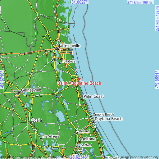 Topographic map of Saint Augustine Beach