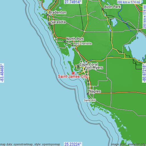 Topographic map of Saint James City