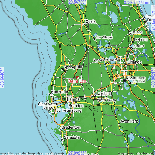 Topographic map of Saint Leo