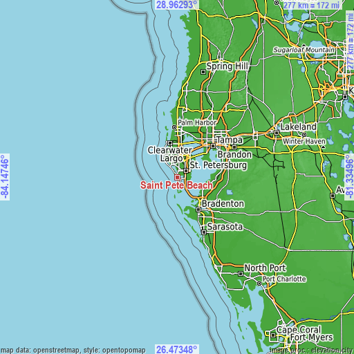 Topographic map of Saint Pete Beach