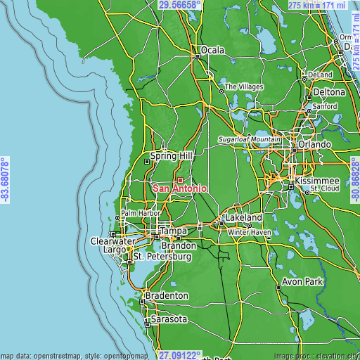 Topographic map of San Antonio