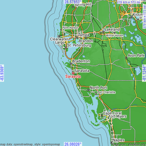 Topographic map of Sarasota