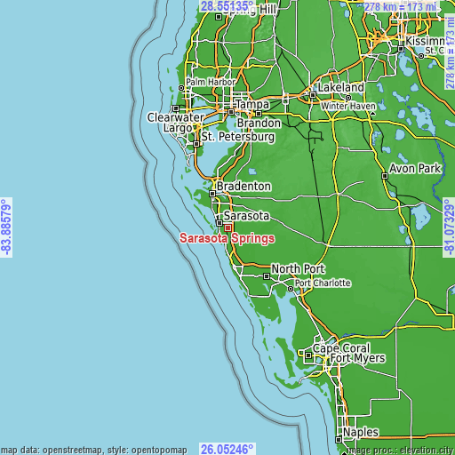 Topographic map of Sarasota Springs