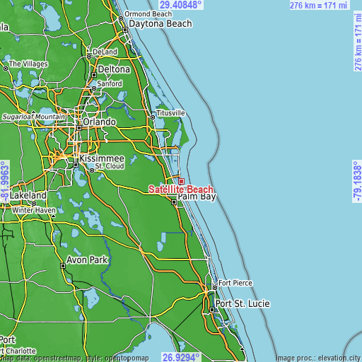 Topographic map of Satellite Beach